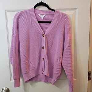 Time and Tru Lavender V-Neck Button Front Cardigan